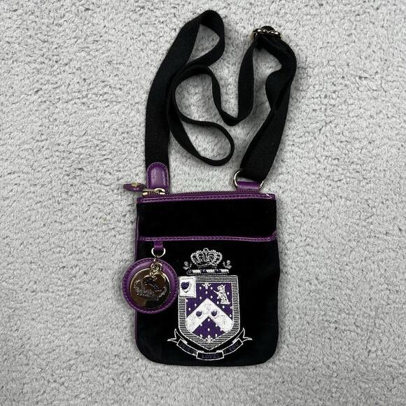 Vintage Juicy Couture Cross Body Bag Mini Purse Black Purple Embroidered Y2K